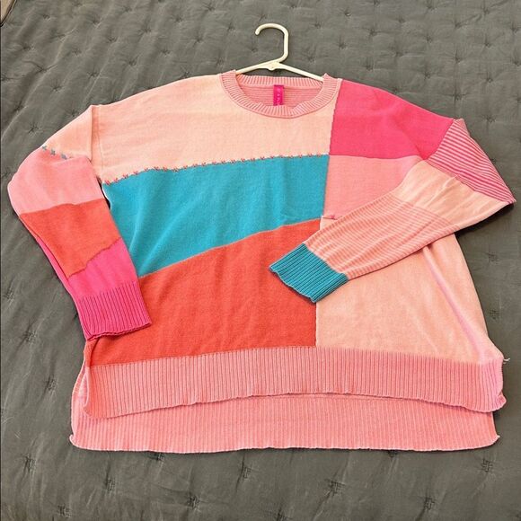 Zaket and Plover Patchwork 100% Cotton Sweater Pink Blue Size Small - Picture 1 of 8